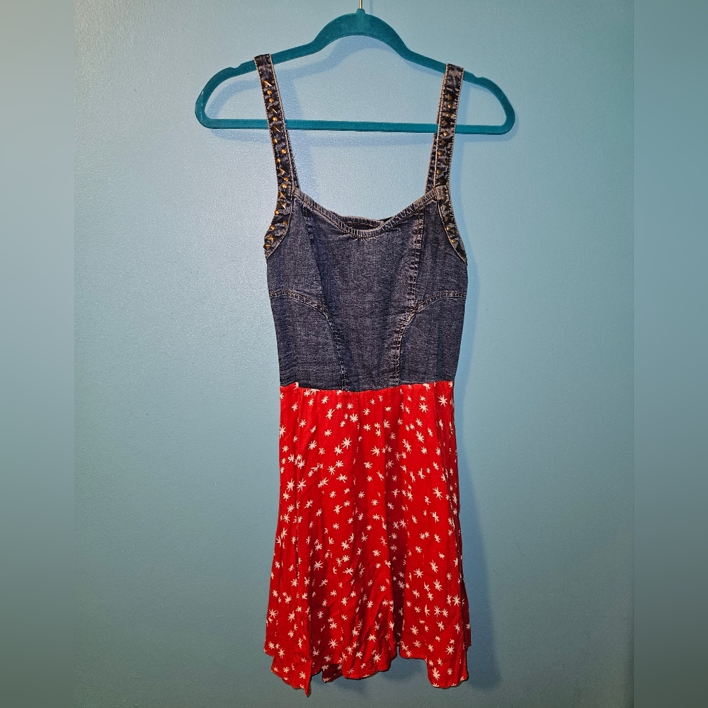 Angie Denim Studded open back red and white star dress size L